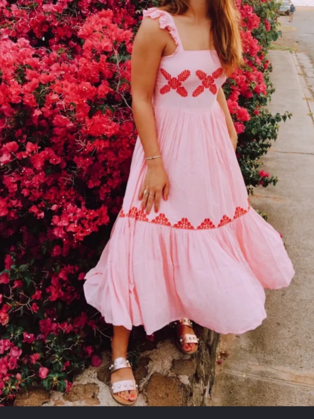 Carolina K Dresses pink Kuna red embroidered tank maxi ruffle s - Picture 10 of 10